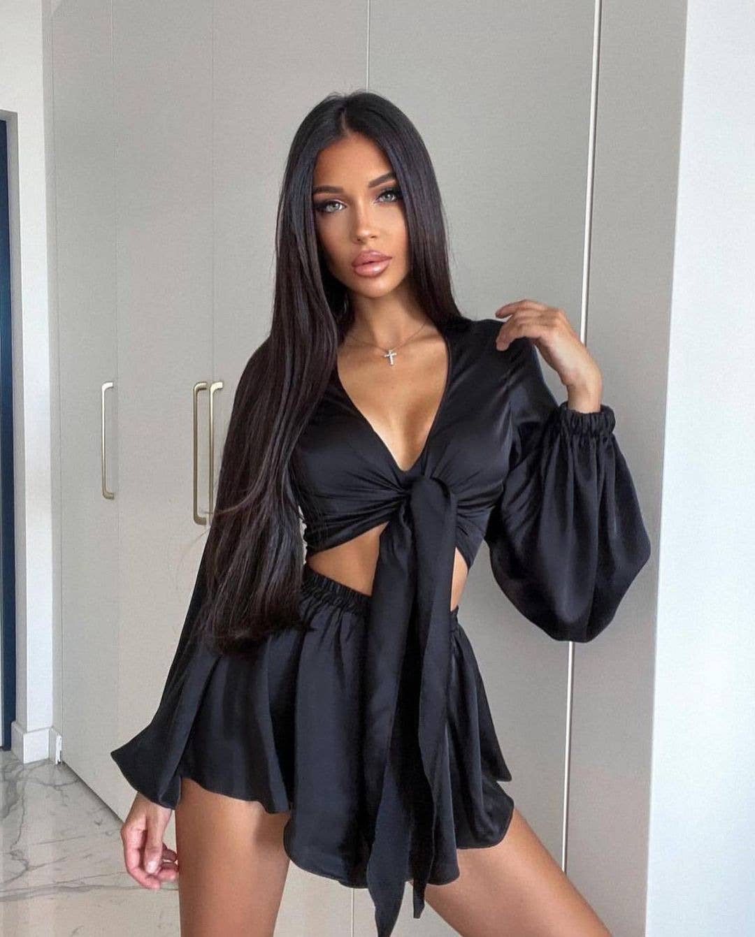 Ladies Solid Color Top and Shorts Set