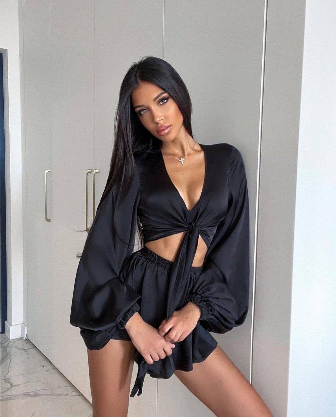 Ladies Solid Color Top and Shorts Set