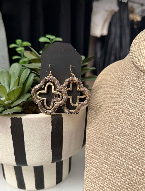 Leather Clover-Gray Earring