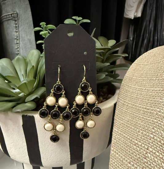 Black, White and Gold Teir Earrings