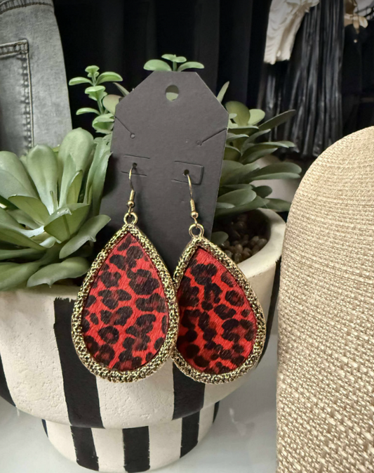 Gold Leopard Tear Drop Earrings
