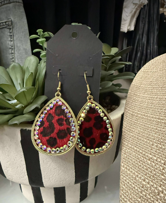 Rhinestone Leopard Tear Drop Earrings