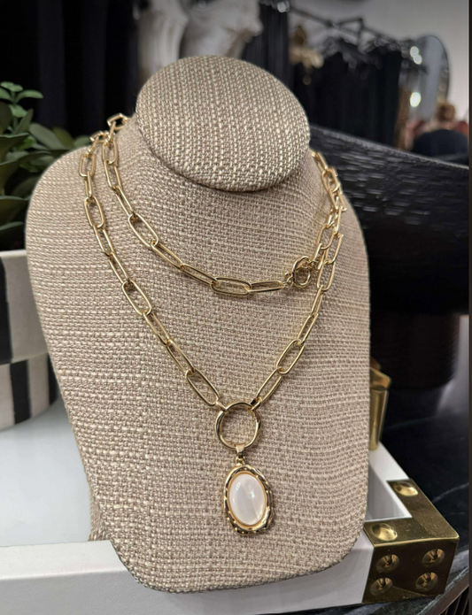 Long Stacking Gold Necklace with Pendant