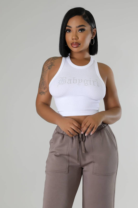 BABYGIRL RHINESTONE FRONT CROP TANK