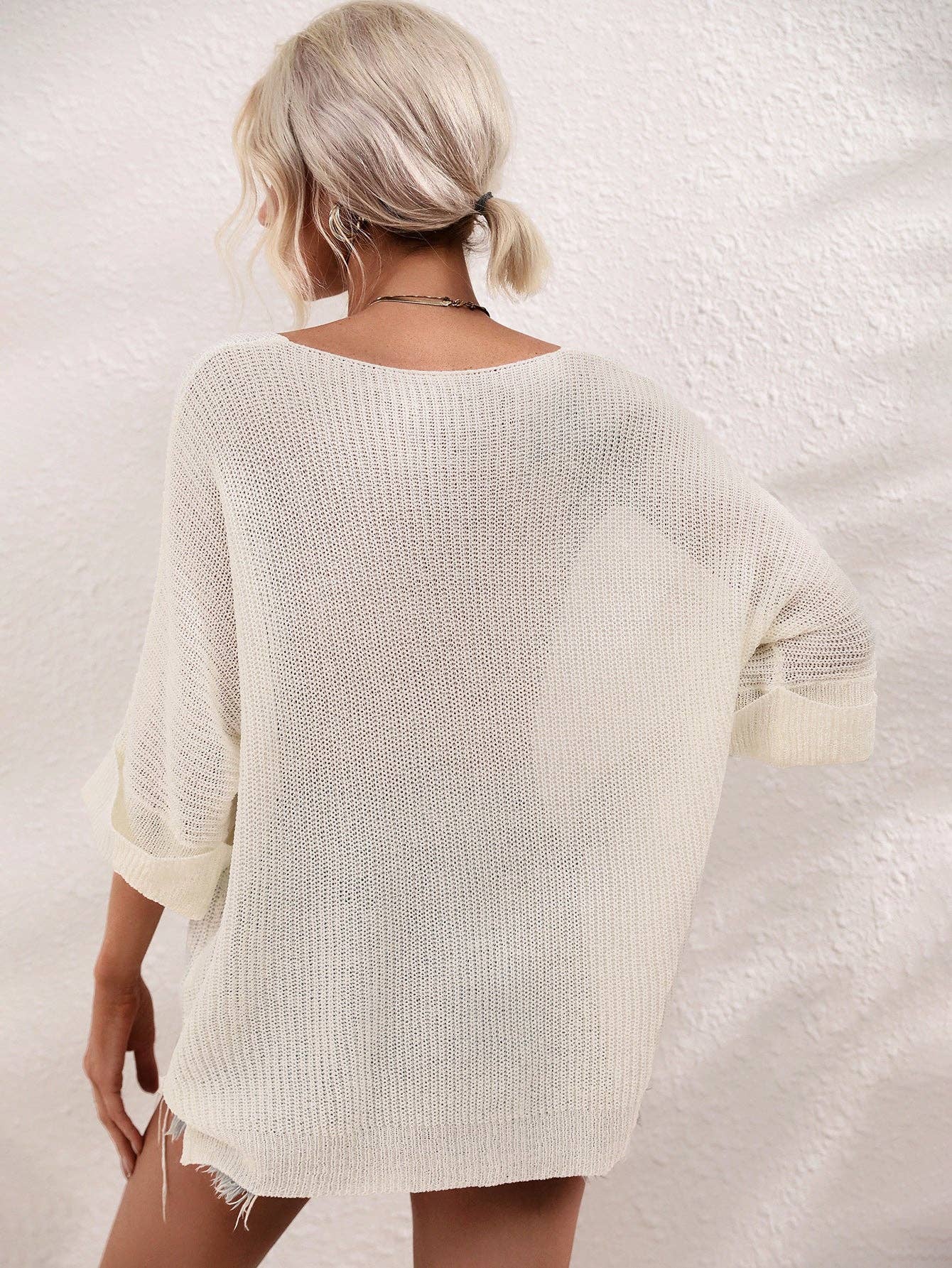 Ladies Mid Sleeves Hollow Out Daily Blouse