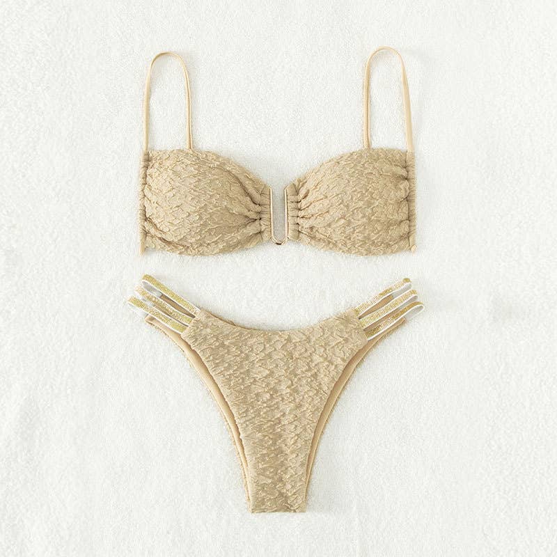 2 Piece Solid Color Back Tie Swimsuit