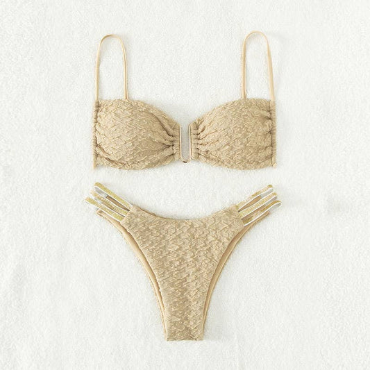 2 Piece Solid Color Back Tie Swimsuit