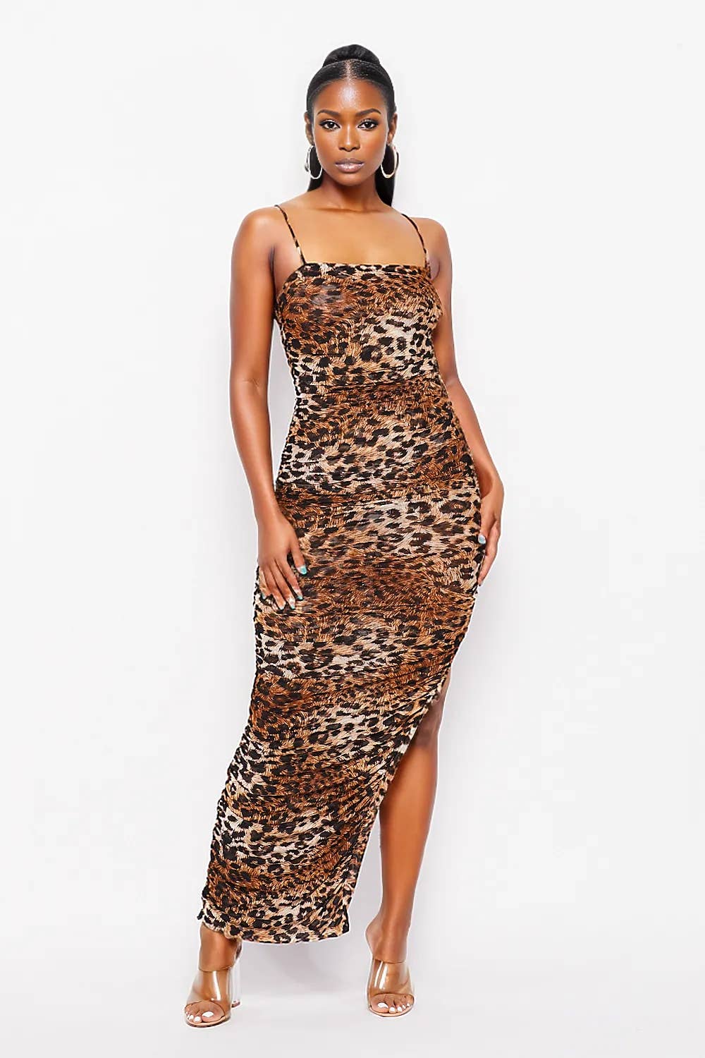 LEOPARD PRINT SLIT MAXI DRESS