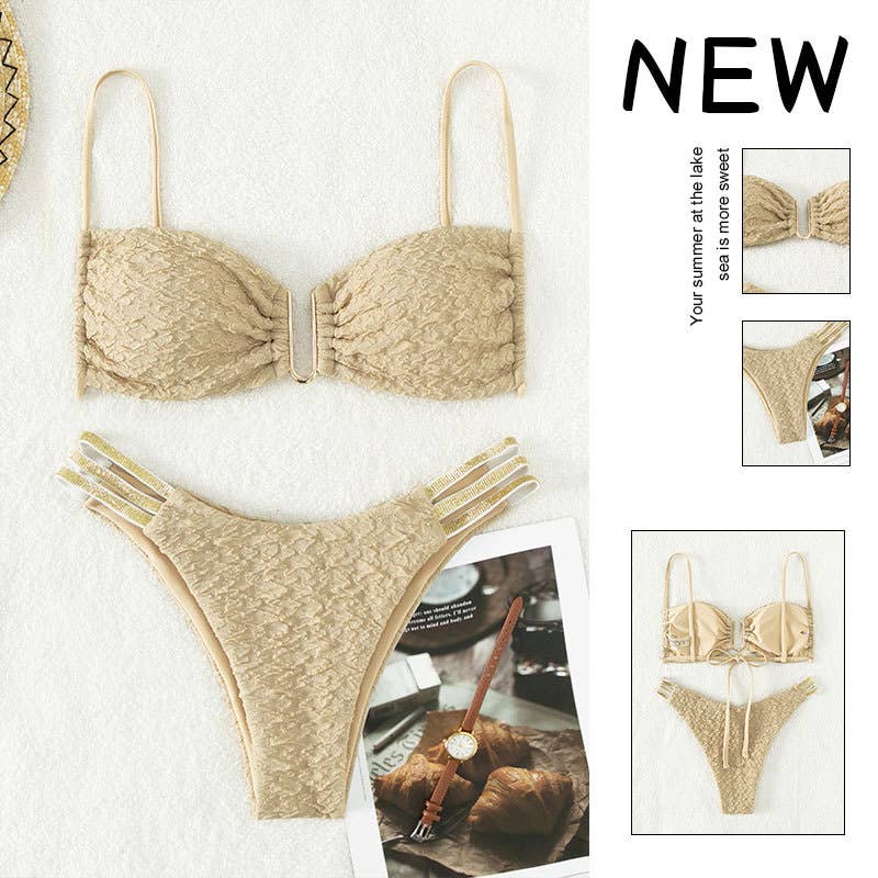 2 Piece Solid Color Back Tie Swimsuit