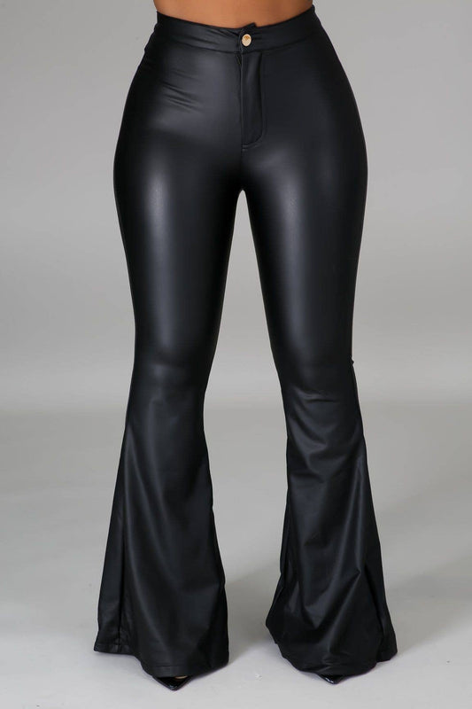 Faux Leather Bell Bottom Pants.