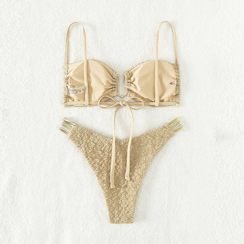 2 Piece Solid Color Back Tie Swimsuit