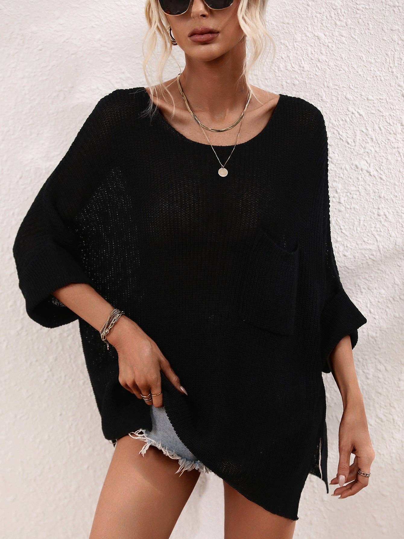 Ladies Mid Sleeves Hollow Out Daily Blouse