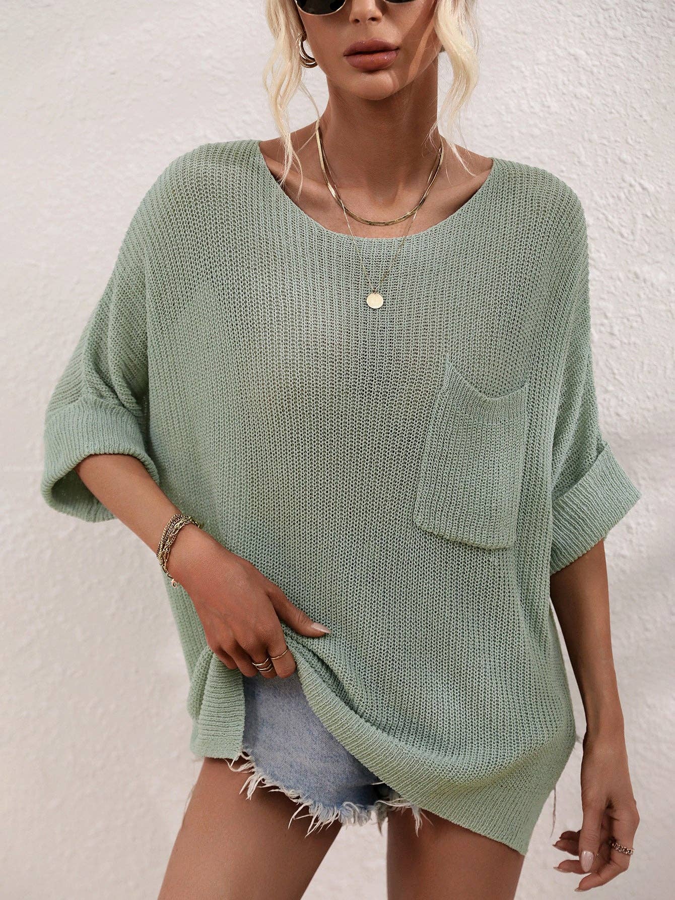 Ladies Mid Sleeves Hollow Out Daily Blouse