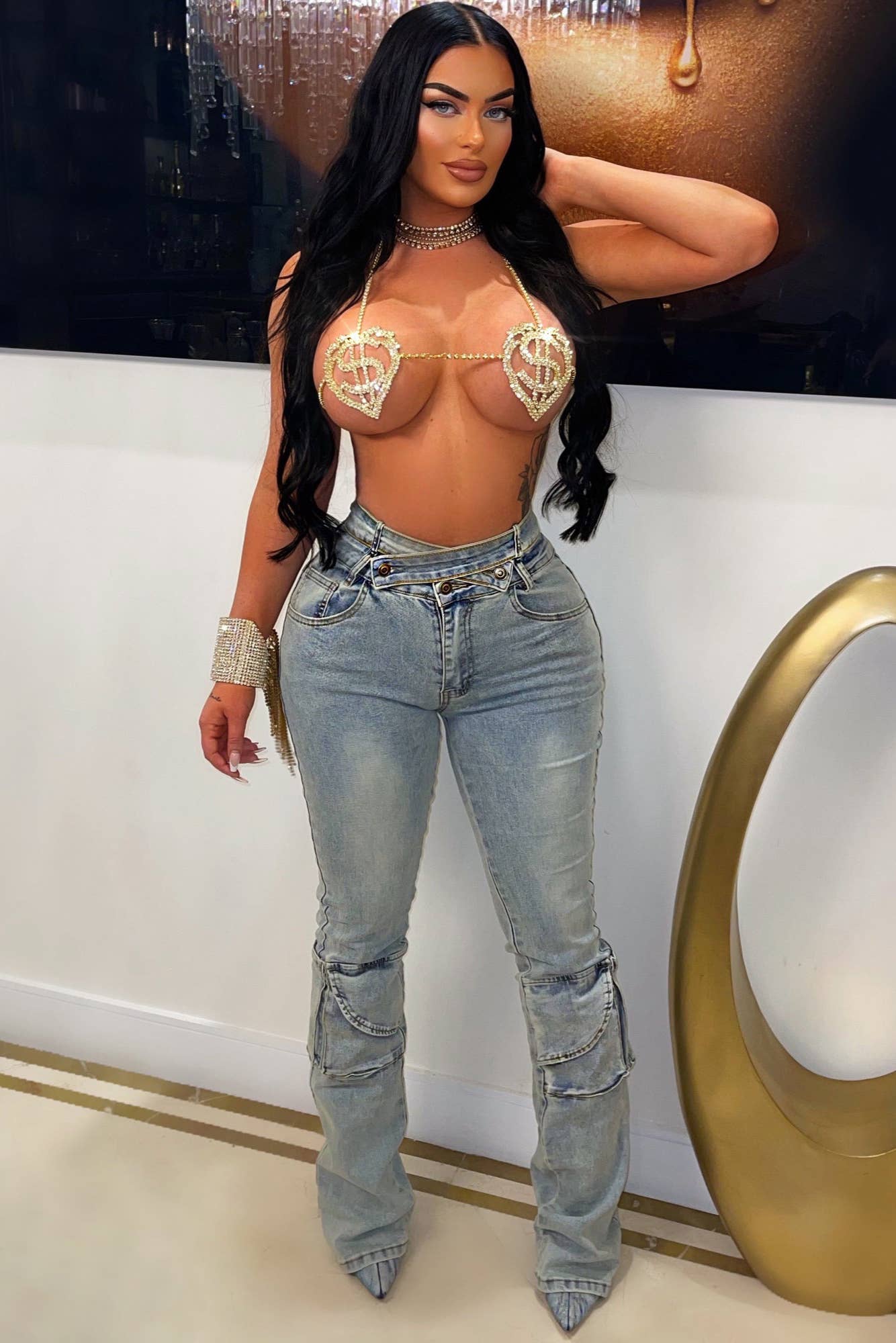 DOUBLE WAIST DENIM JEANS