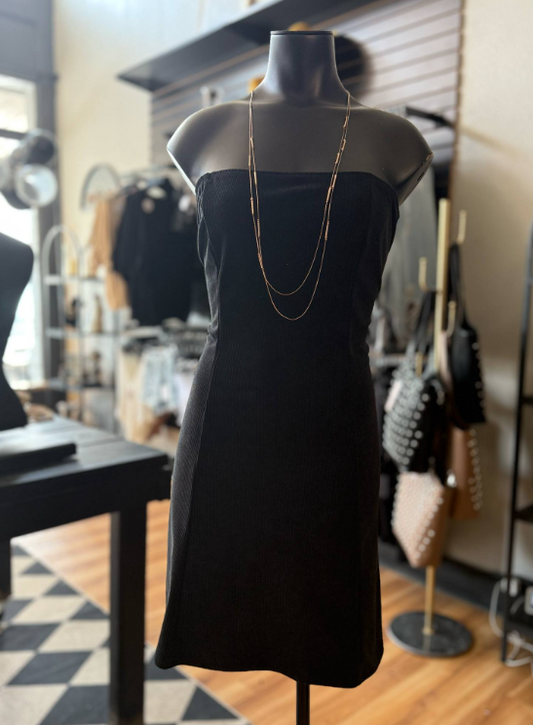 Black Corduroy Strapless Corset Dress