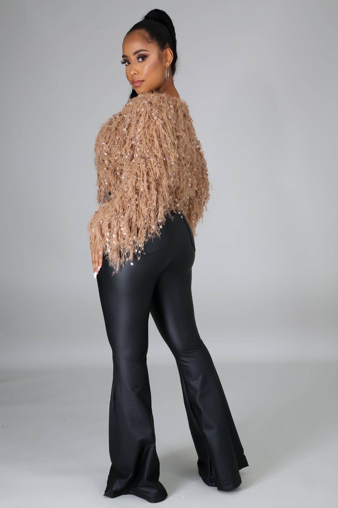 Faux Leather Bell Bottom Pants.